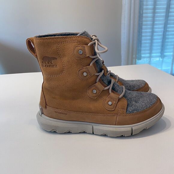 Sorel Explorer II‎ Joan Brown Leather Felt WP Winter Boots Women's Size 7 EU 38 - Picture 2 of 11